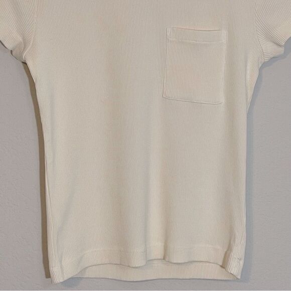 Madewell NWT Slim Fit Garment-Dyed Ribbed Crewneck Pocket Tee Size Medium Ivory - Picture 9 of 13